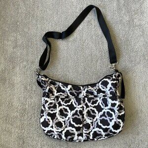 VGC Lesportsac Cross Body Bag Black White Floral Print
